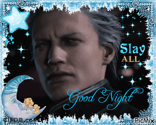 A Picture Of A Man With The Words " Slay All Good Night " On It GIF