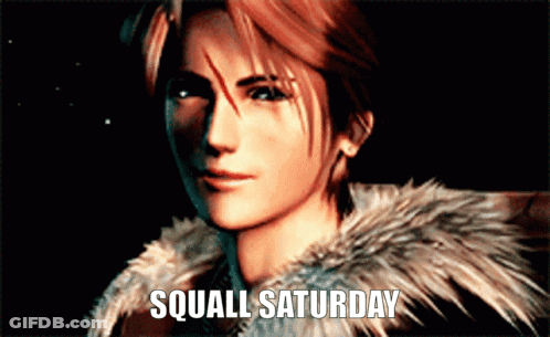 A Picture Of A Man With The Words Squall Saturday Written Below Him GIF