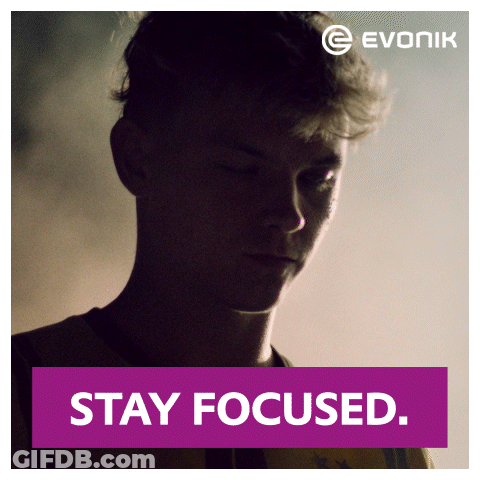 A Picture Of A Man With The Words " Stay Focused " Below It GIF