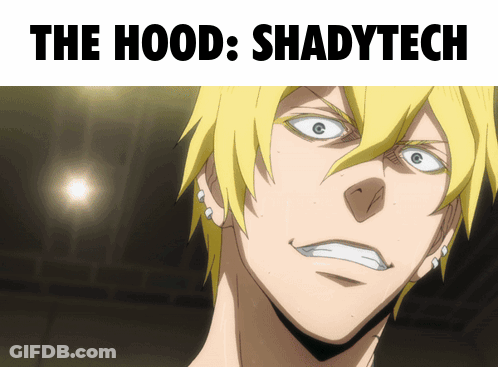 A Picture Of A Man With The Words " The Hood Shadytech " Below It GIF