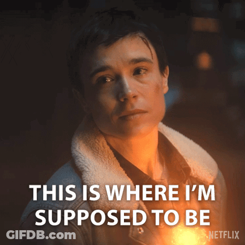 A Picture Of A Man With The Words This Is Where I 'M Supposed To Be Written Below Him GIF