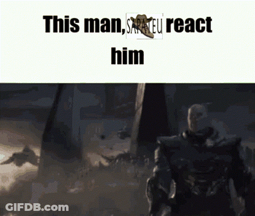 A Picture Of A Man With The Words " This Man Sarteu React Him " On The Bottom GIF