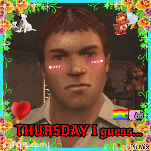 A Picture Of A Man With The Words Thursday I Guess Written On It GIF