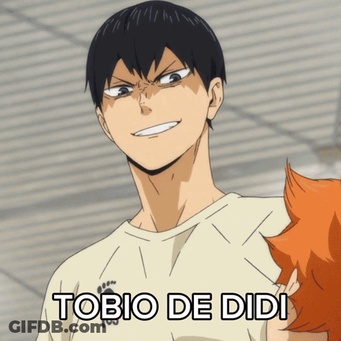 A Picture Of A Man With The Words Tobio De Didi Written On It GIF