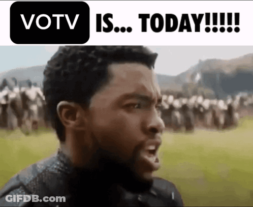 A Picture Of A Man With The Words Votv Is Today Written Above Him GIF