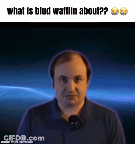 A Picture Of A Man With The Words What Is Blud Wafflein About GIF
