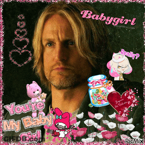 A Picture Of A Man With The Words " You 'Re My Baby Girl " Written On It GIF