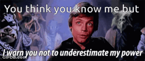 A Picture Of A Man With The Words " You Think You Know Me But I Warn You Not To Underestimate My Power " On It GIF