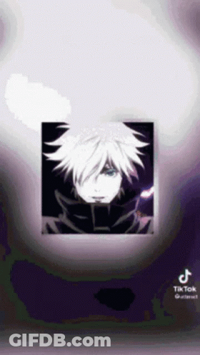 A Picture Of A Man With White Hair And Blue Eyes Is On A Tiktok Video . GIF