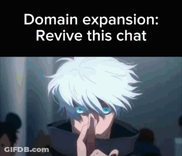 A Picture Of A Man With White Hair And Blue Eyes Says Domain Expansion Revive This Chat GIF