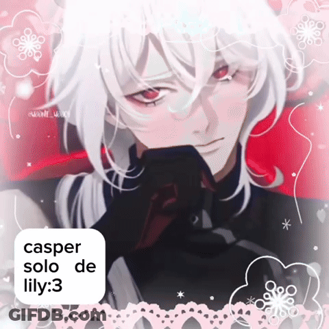 A Picture Of A Man With White Hair And Red Eyes With The Caption Casper Solo De Lily GIF