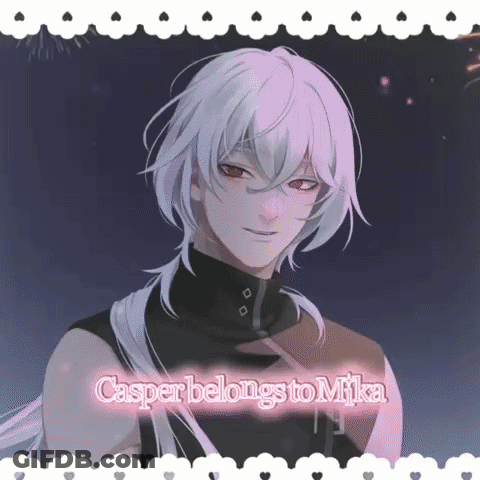 A Picture Of A Man With White Hair And The Words Casper Belongs To Mika On The Bottom GIF