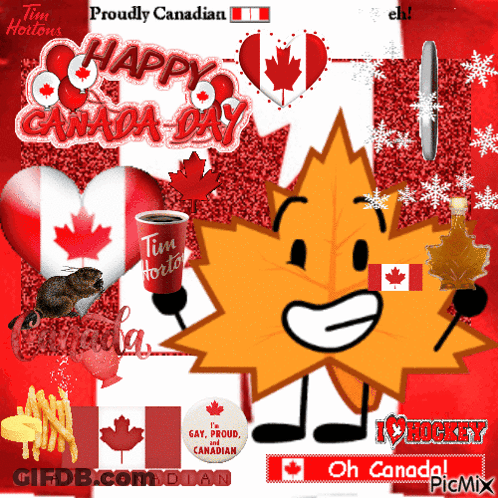 A Picture Of A Maple Leaf With The Words Proudly Canadian GIF