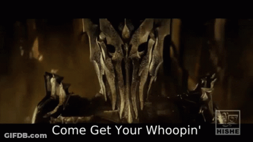 A Picture Of A Mask With The Words Come Get Your Whoopin ' GIF