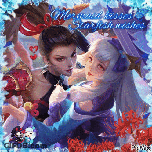 A Picture Of A Mermaid Kissing A Starfish With The Caption " Mermaid Kisses Starfish Wishes " GIF