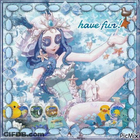 A Picture Of A Mermaid With The Words Have Fun Written On It GIF