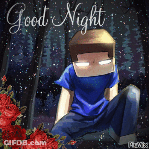 A Picture Of A Minecraft Character With The Words Good Night GIF