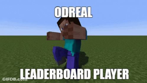 A Picture Of A Minecraft Character With The Words Odreal Leaderboard Player Below Him GIF