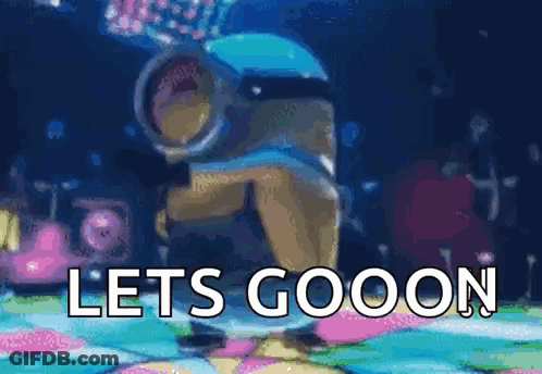 A Picture Of A Minion In The Water With The Words Lets Gooon Written On It GIF