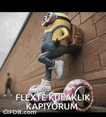 Minion On Scooter With Text GIF