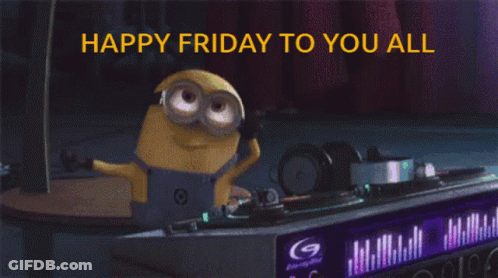 A Picture Of A Minion On A Turntable With The Words Happy Friday To You All GIF