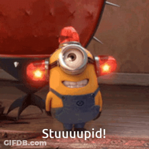 A Picture Of A Minion With The Words Stuuupid Written Below It GIF