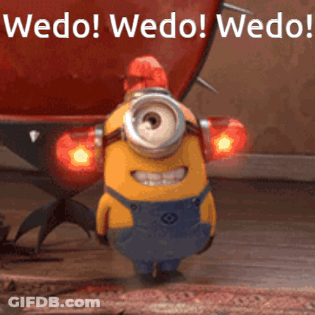 Minion With Wedo Wedo Wedo Text GIF