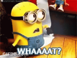 A Picture Of A Minion With The Words Whaaaat On It GIF