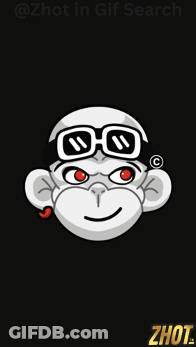 A Picture Of A Monkey Wearing Sunglasses And A Sticker That Says Zhot On It GIF