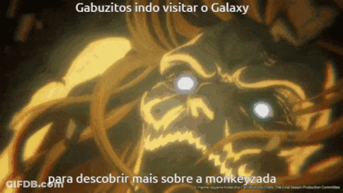A Picture Of A Monkey With The Words Gabuzitos Indo Visitar O Galaxy Para Descobrir Mais Sobre A Monkeyzada GIF