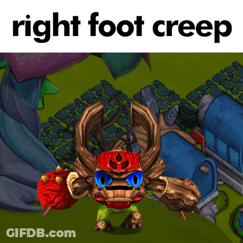 A Picture Of A Monster And The Words Right Foot Creep Below It GIF