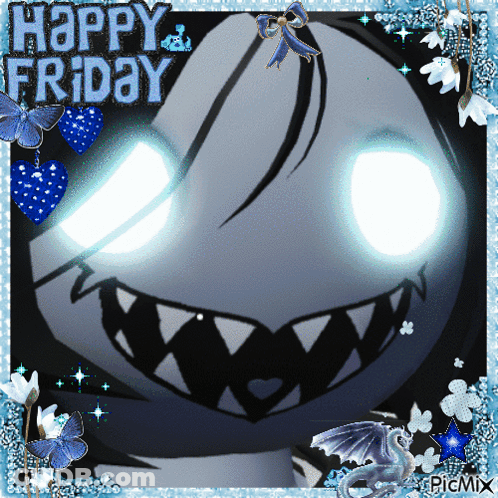 A Picture Of A Monster With Glowing Eyes That Says Happy Friday GIF