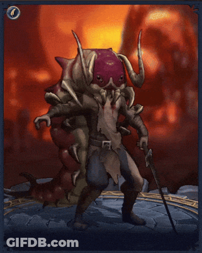 A Picture Of A Monster With Horns And A Sword GIF