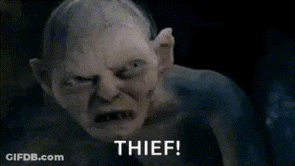 A Picture Of A Monster With The Word Thief In White Letters GIF