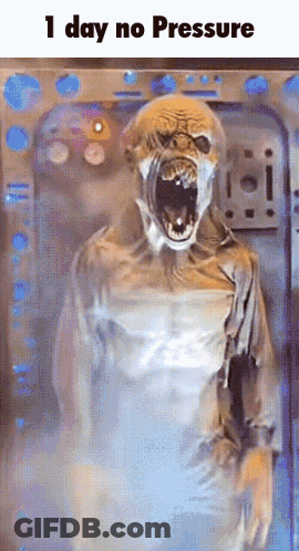 A Picture Of A Monster With The Words " 1 Day No Pressure " Above It GIF