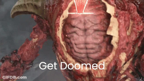 A Picture Of A Monster With The Words Get Doomed Below It GIF