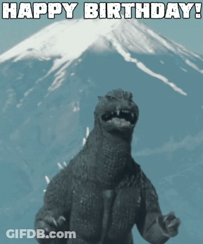A Picture Of A Monster With The Words Happy Birthday In White Letters GIF