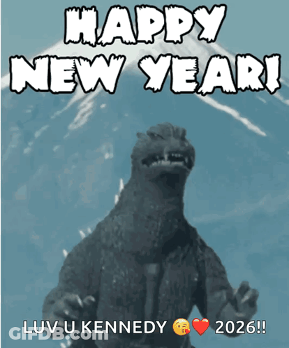 A Picture Of A Monster With The Words Happy New Year On It GIF