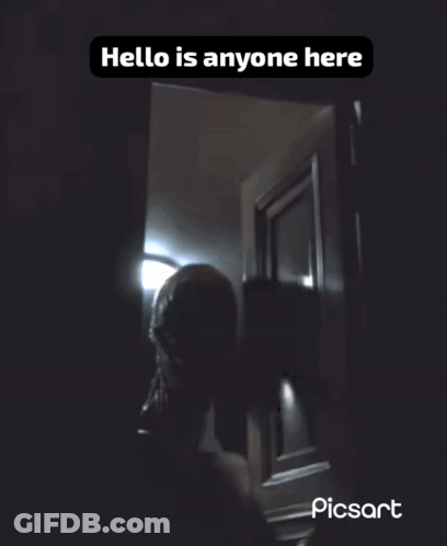 A Picture Of A Monster With The Words Hello Is Anyone Here GIF