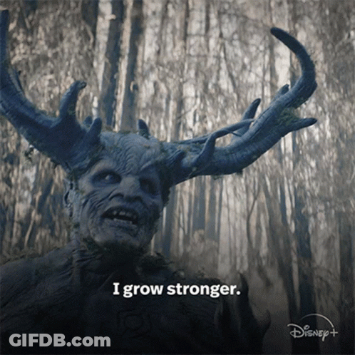A Picture Of A Monster With The Words I Grow Stronger GIF