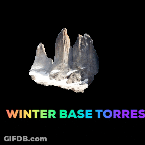 A Picture Of A Mountain And The Words Winter Base Torres GIF