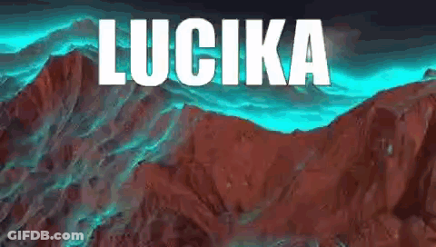 A Picture Of A Mountain With The Word Lucika On It . GIF