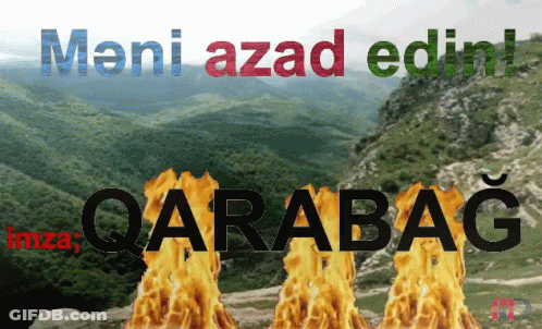 A Picture Of A Mountain With The Word Qarabag In The Foreground GIF