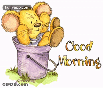 A Picture Of A Mouse In A Bucket With The Words Good Morning On It GIF