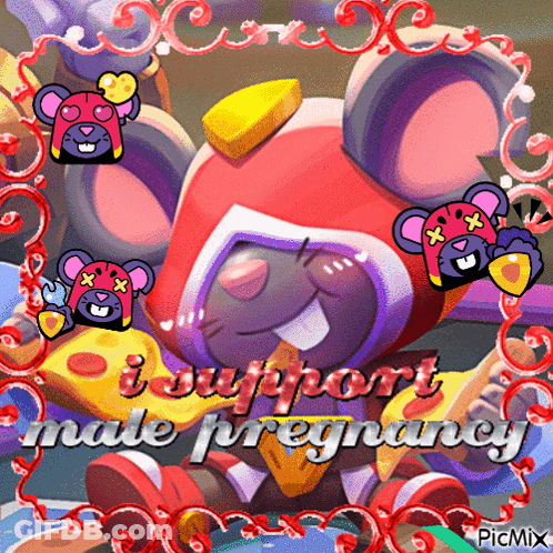 A Picture Of A Mouse With The Words " I Support Male Pregnancy " GIF