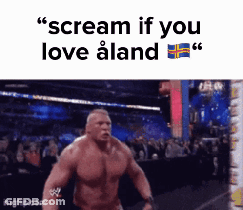A Picture Of A Muscular Man With The Words " Scream If You Love Aland " GIF