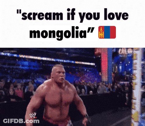A Picture Of A Muscular Man With The Words " Scream If You Love Mongolia " GIF