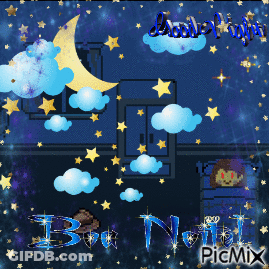 A Picture Of A Night Sky With A Crescent Moon And Clouds And The Words Good Night Picmix GIF