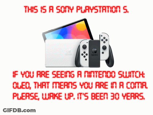 A Picture Of A Nintendo Switch With A Caption That Says " This Is A Sony Playstation 5 " GIF