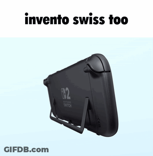 A Picture Of A Nintendo Switch With The Words Invento Swiss Too Above It GIF